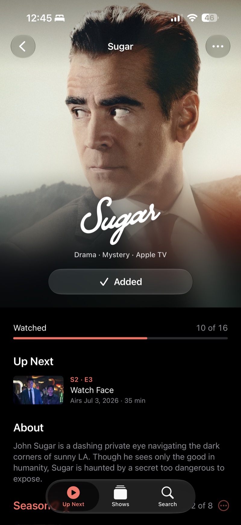 Up Next app: the Up Next list in dark mode